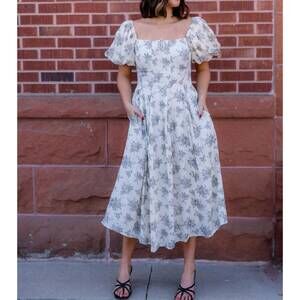 NEW AUREUM callie floral pleated midi dress in ivory